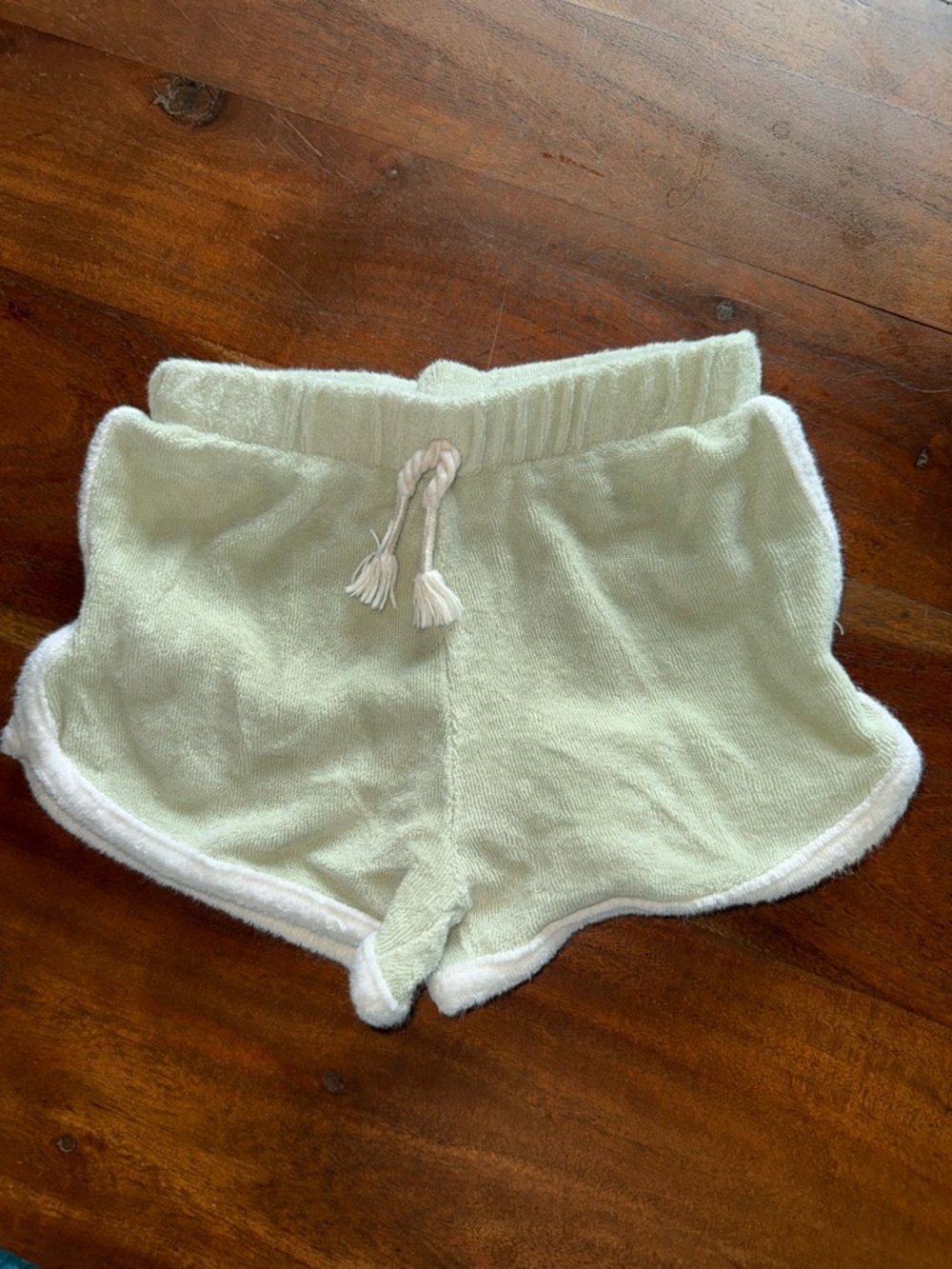 Kids Terry Shorts in Light Green with White Trim